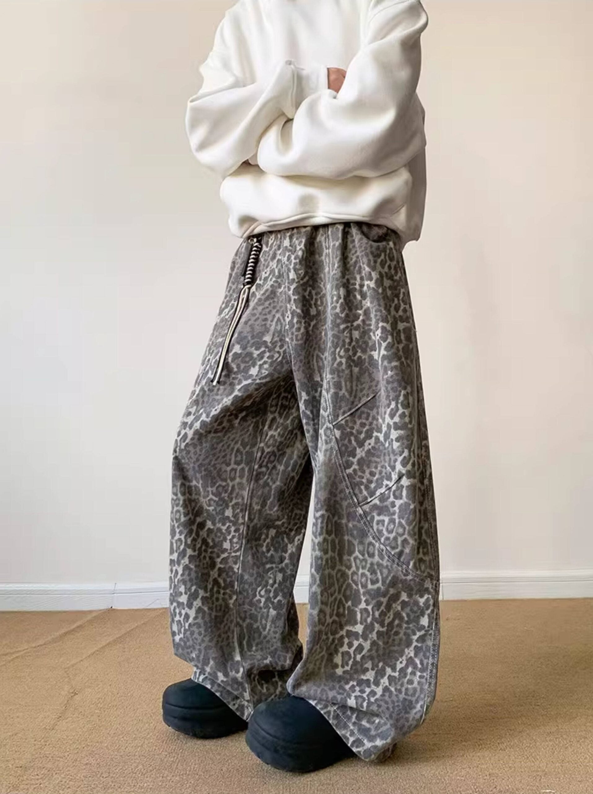 Green Leopard Accent Baggy Pants