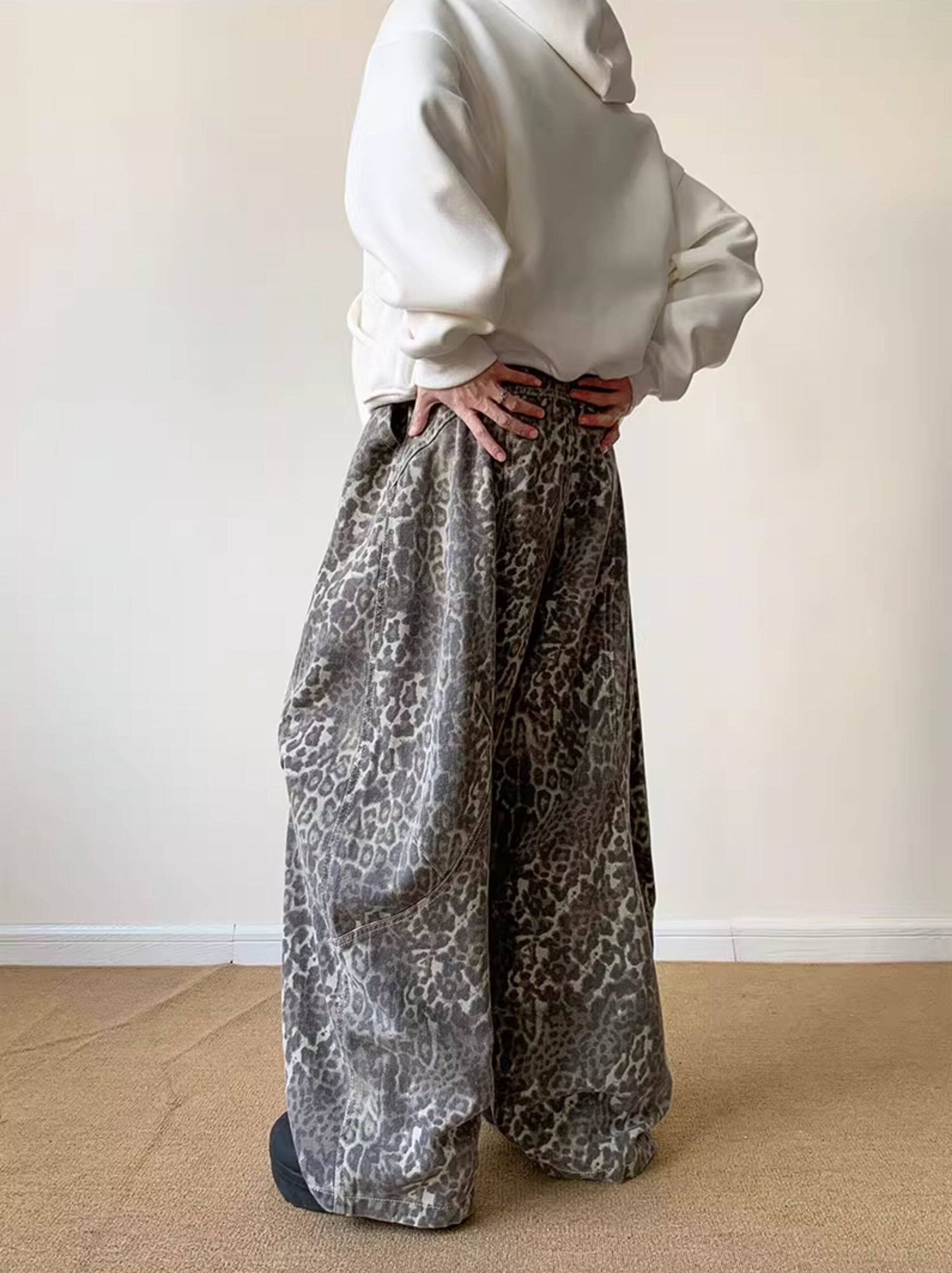 Green Leopard Accent Baggy Pants