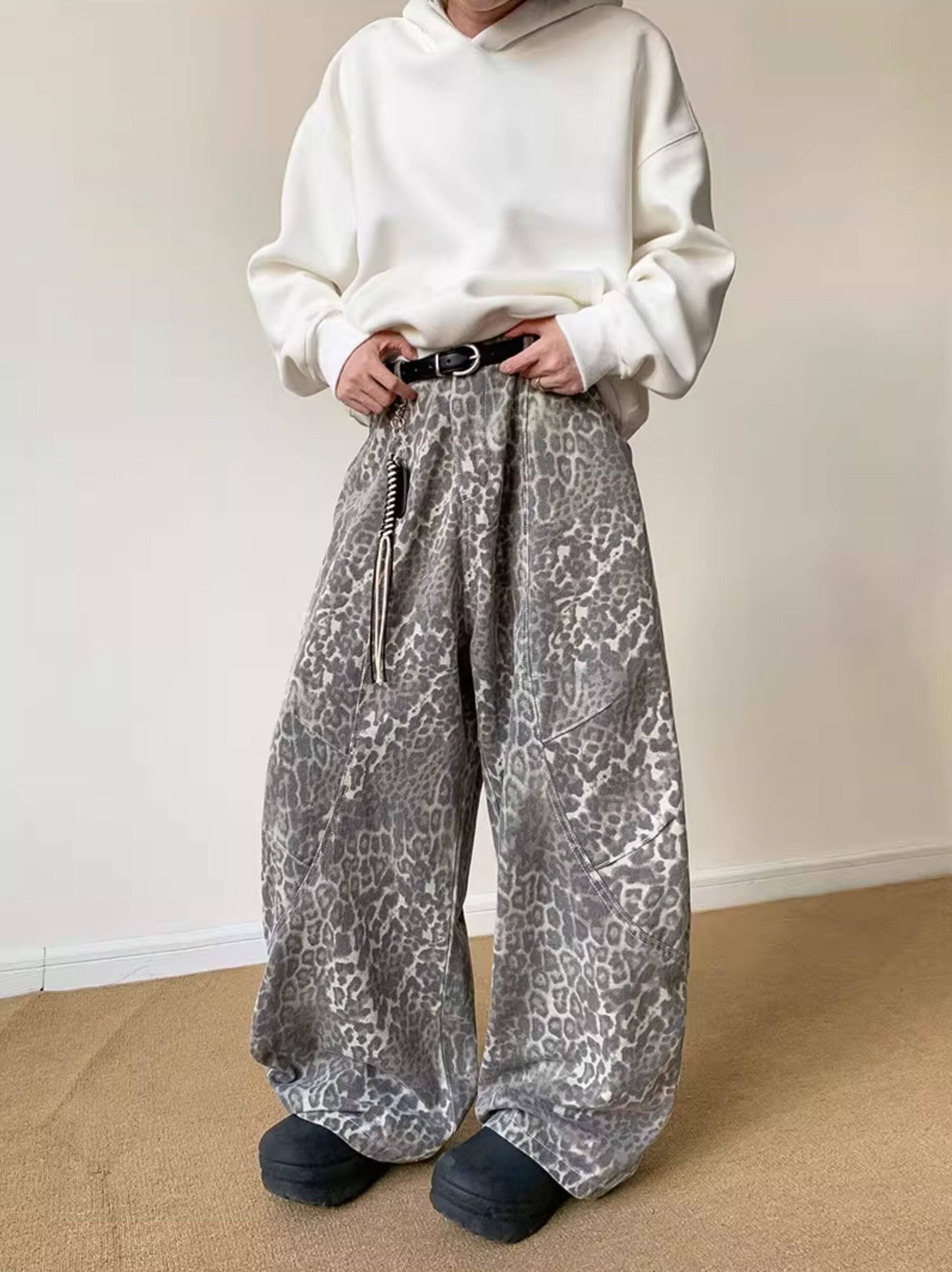 Green Leopard Accent Baggy Pants