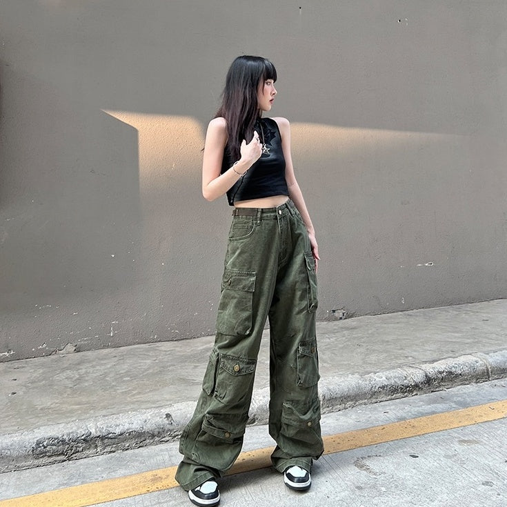 Green Multi-Pockets Cargo Pants