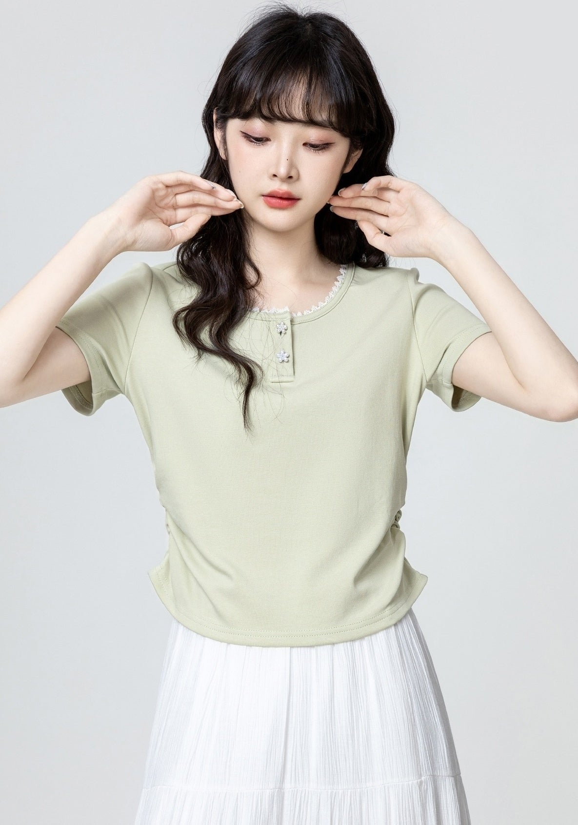 Green Shortsleeve T-Shirt With Floral Collar Design