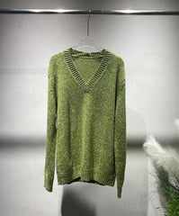 Green V-Neck Knit Sweater