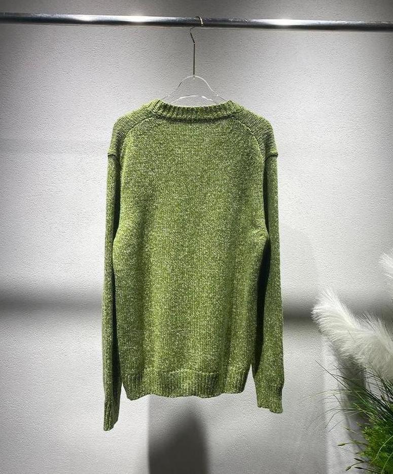 Green V-Neck Knit Sweater