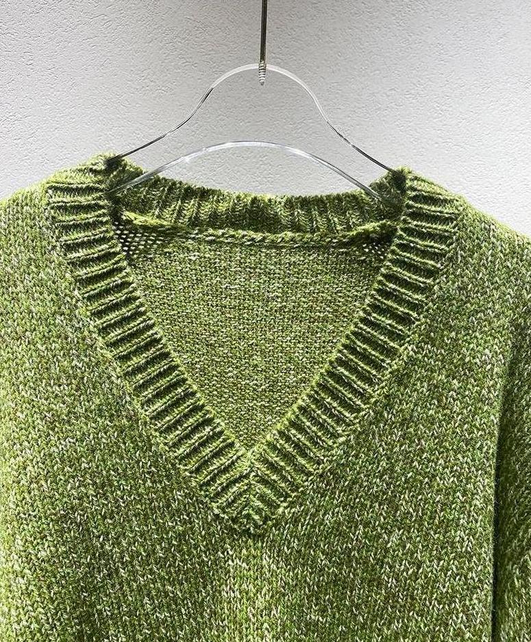 Green V-Neck Knit Sweater