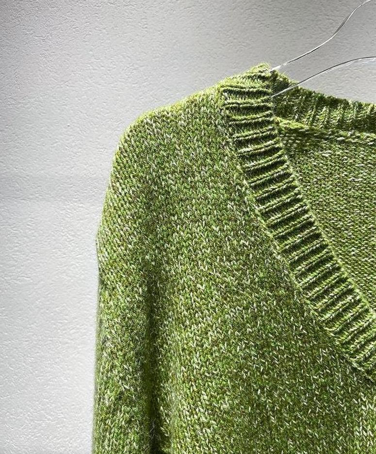 Green V-Neck Knit Sweater