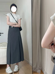 Grey A-Line Midi Skirt