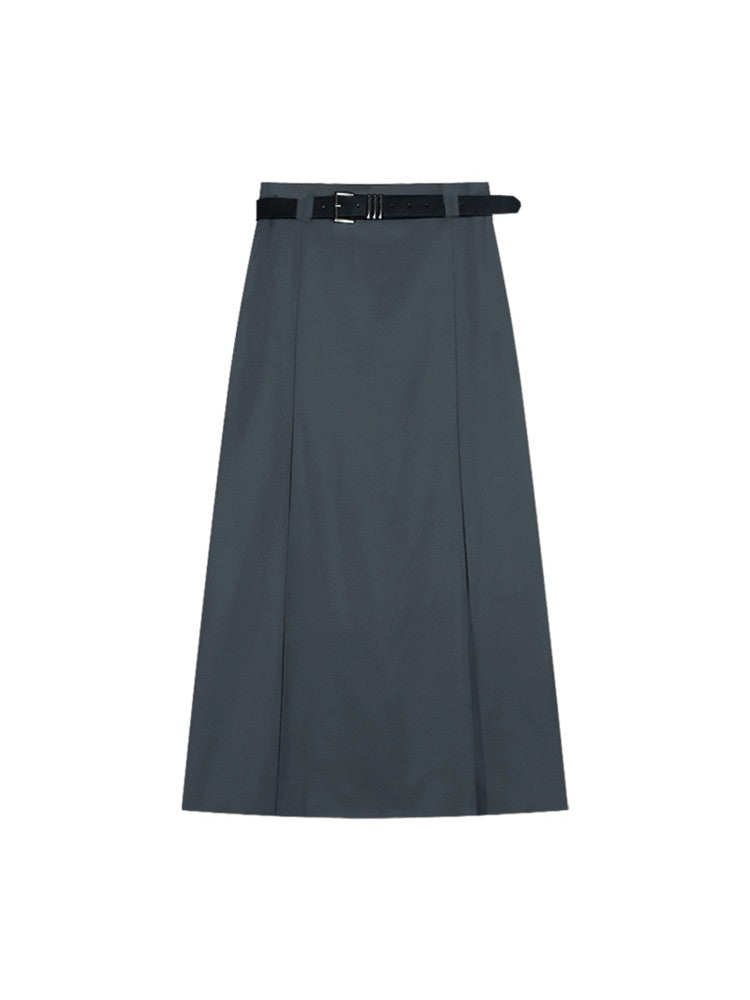 Grey A-Line Midi Skirt