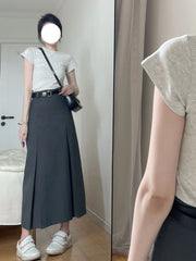 Grey A-Line Midi Skirt