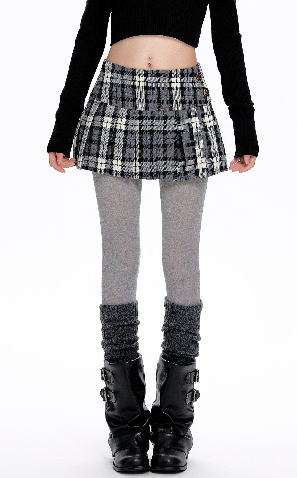 Grey A-Line Pleated Mini Skirt