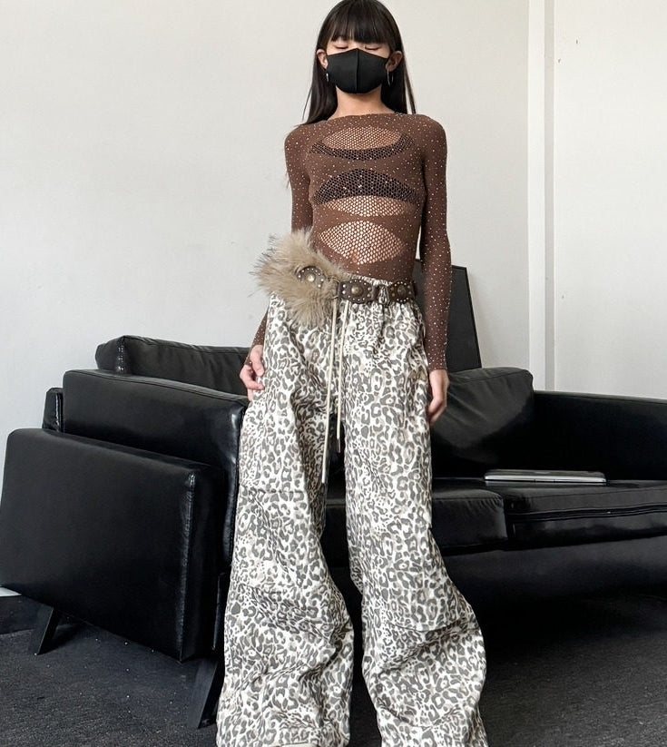 Grey Acubi Leopard Loose Fit Pants