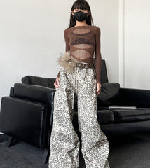 Grey Acubi Leopard Loose Fit Pants
