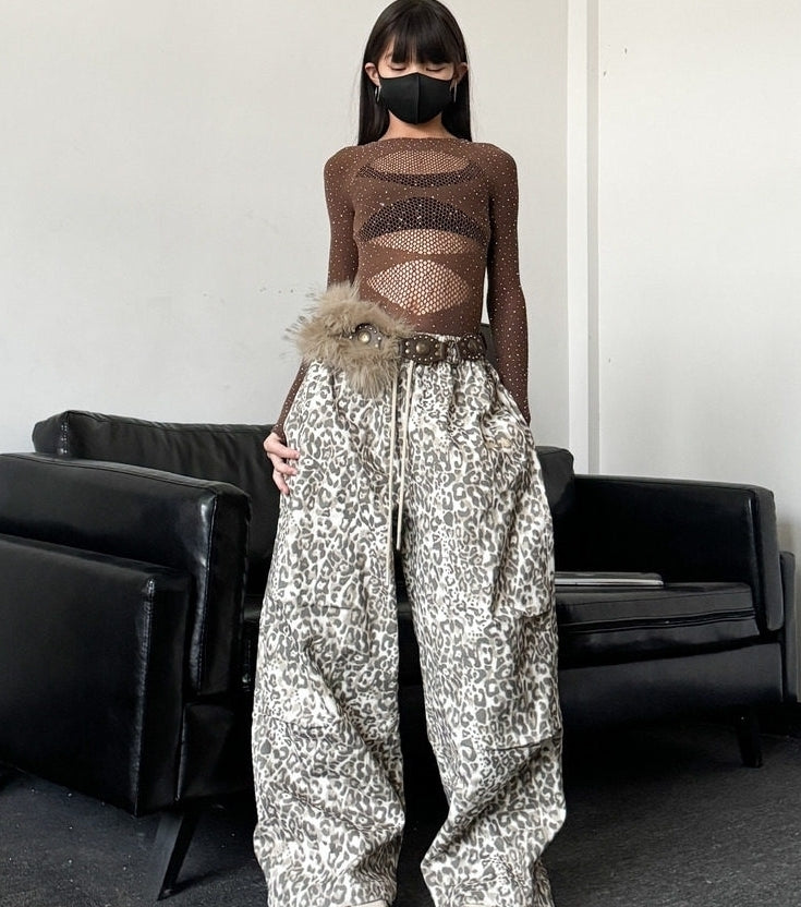 Grey Acubi Leopard Loose Fit Pants