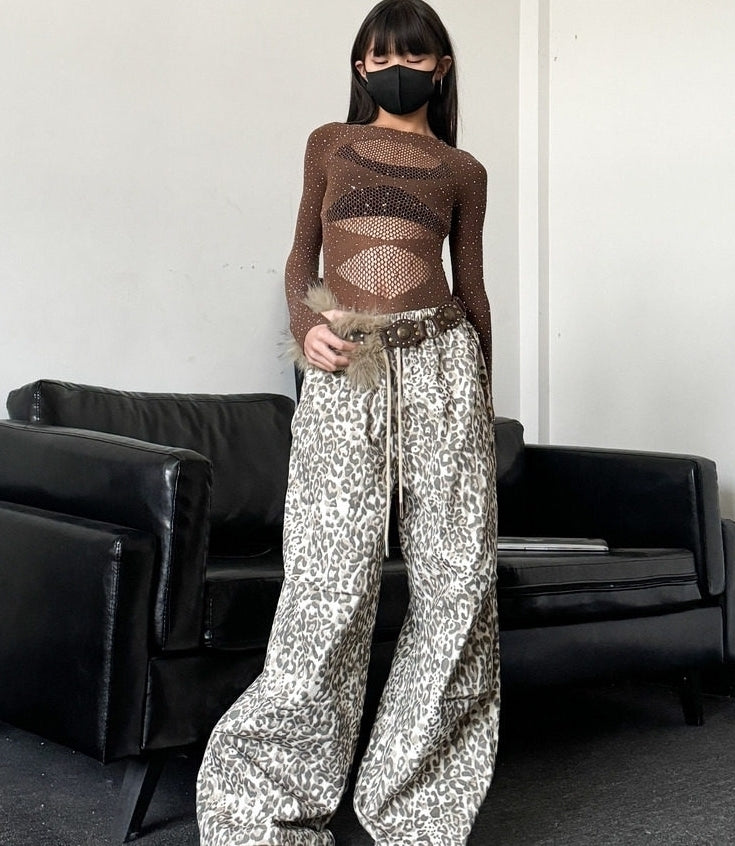 Grey Acubi Leopard Loose Fit Pants