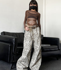 Grey Acubi Leopard Loose Fit Pants