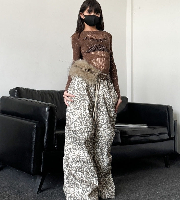 Grey Acubi Leopard Loose Fit Pants