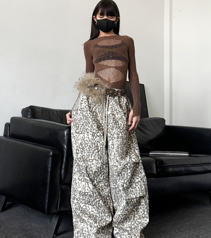 Grey Acubi Leopard Loose Fit Pants