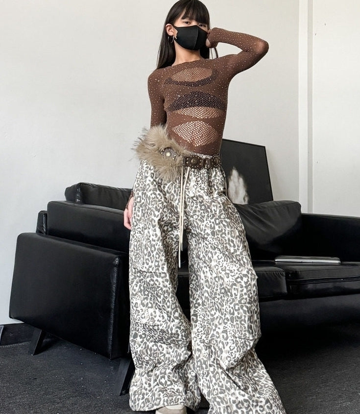 Grey Acubi Leopard Loose Fit Pants