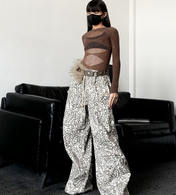 Grey Acubi Leopard Loose Fit Pants