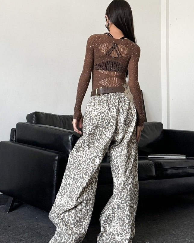 Grey Acubi Leopard Loose Fit Pants