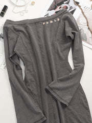 Grey Asymmetric Off-Shoulder Long Sleeve Dress