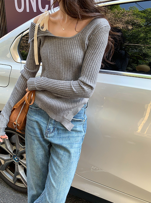 Grey Asymmetrical Lace Shoulders Top