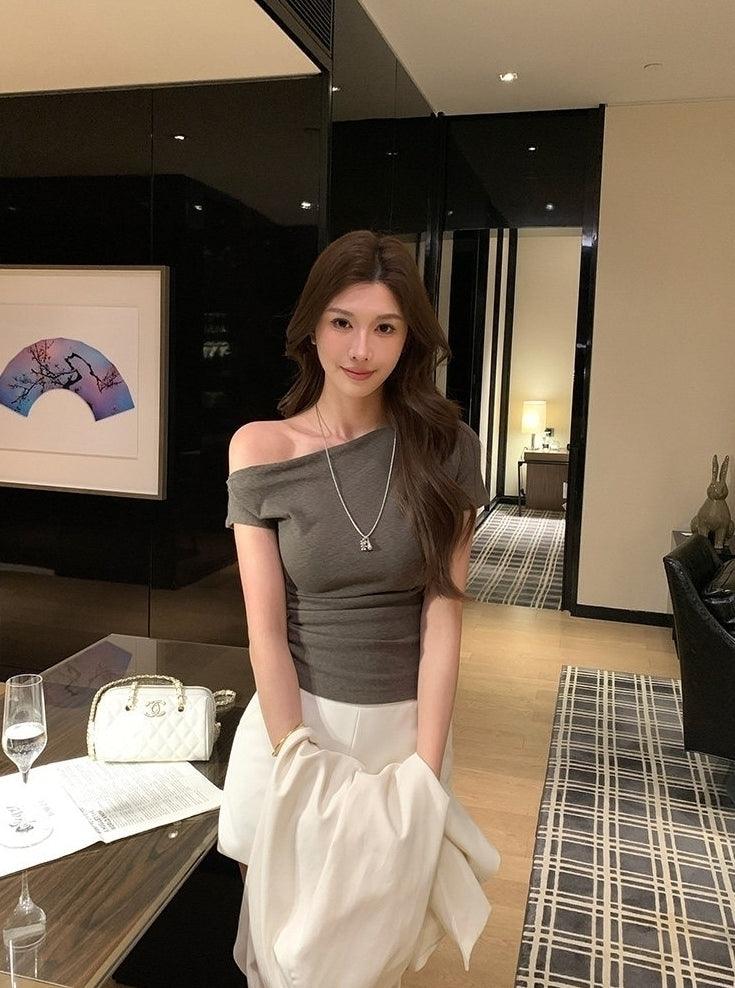 Grey Asymmetrical One Shoulder Top