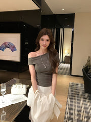 Grey Asymmetrical One Shoulder Top