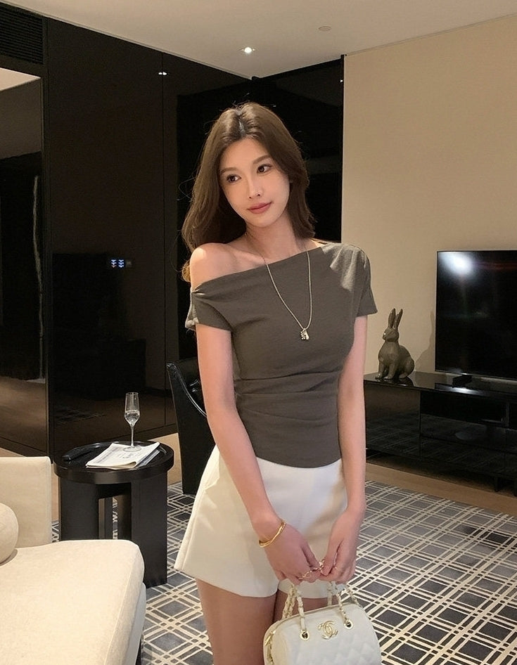 Grey Asymmetrical One Shoulder Top