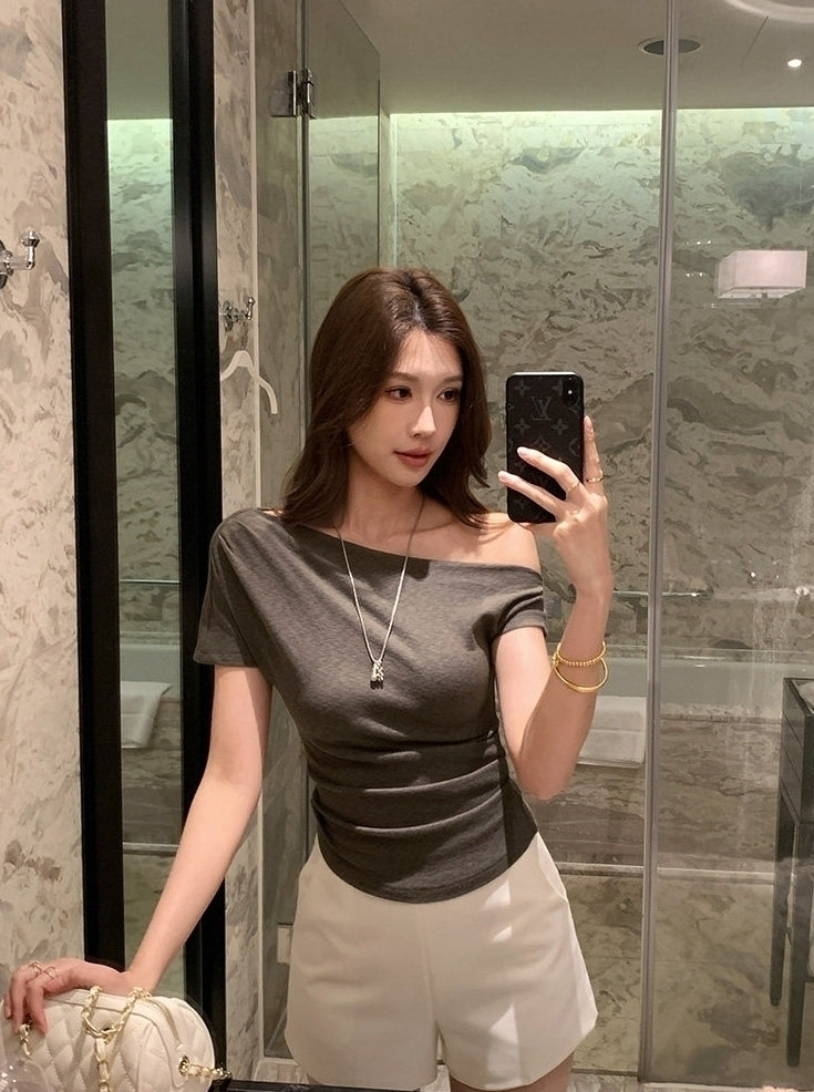 Grey Asymmetrical One Shoulder Top