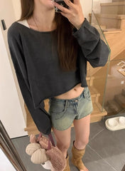 Grey Boatneck Crop Sweater