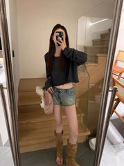 Grey Boatneck Crop Sweater