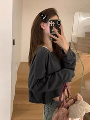 Grey Boatneck Crop Sweater