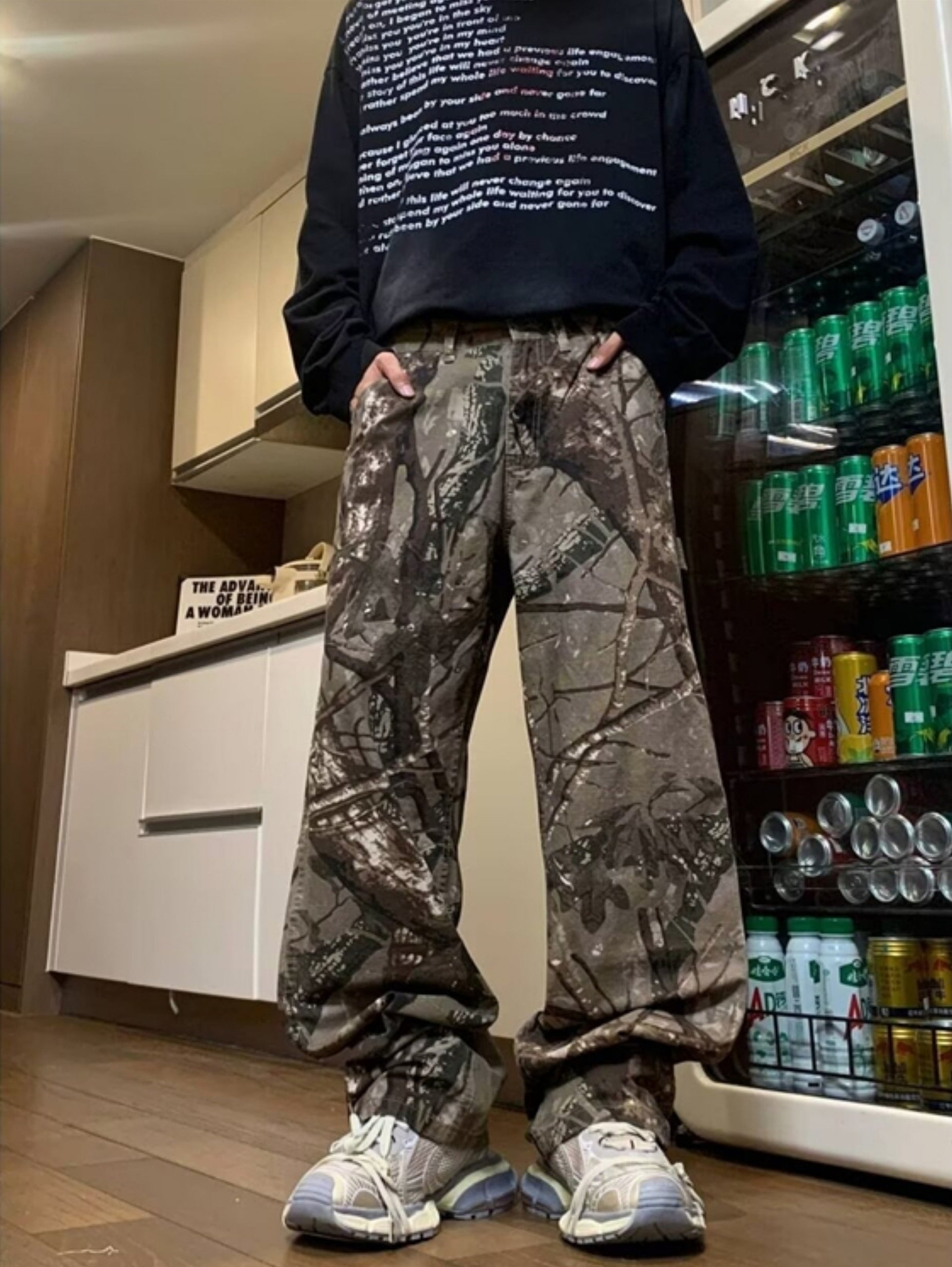 Grey Branch Camouflage Straight Cut Pants