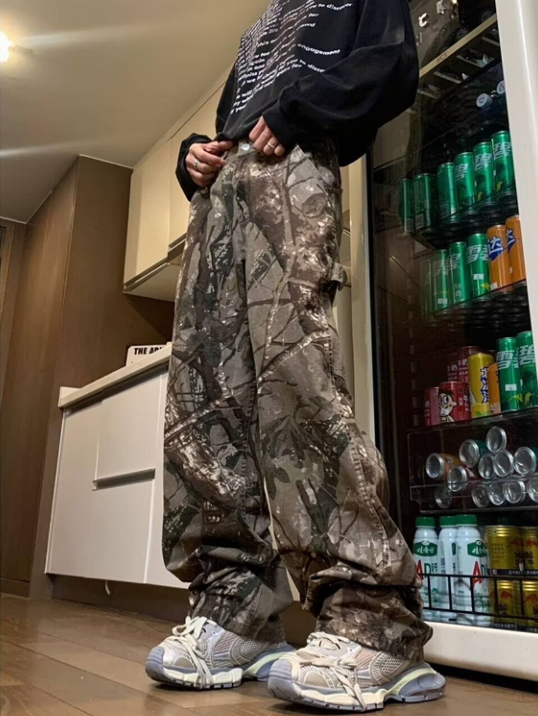 Grey Branch Camouflage Straight Cut Pants