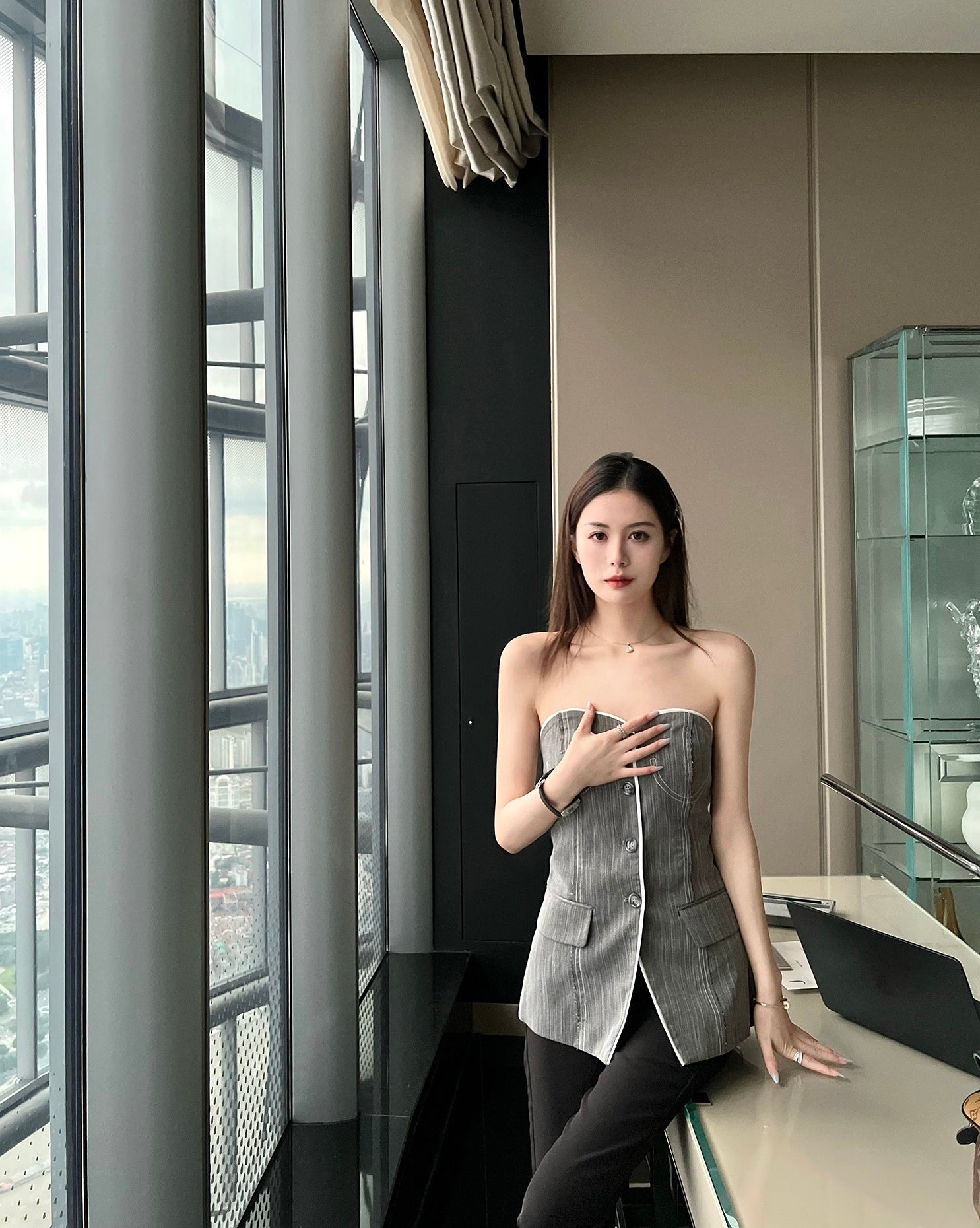 Grey Bustier Suit Tube Top