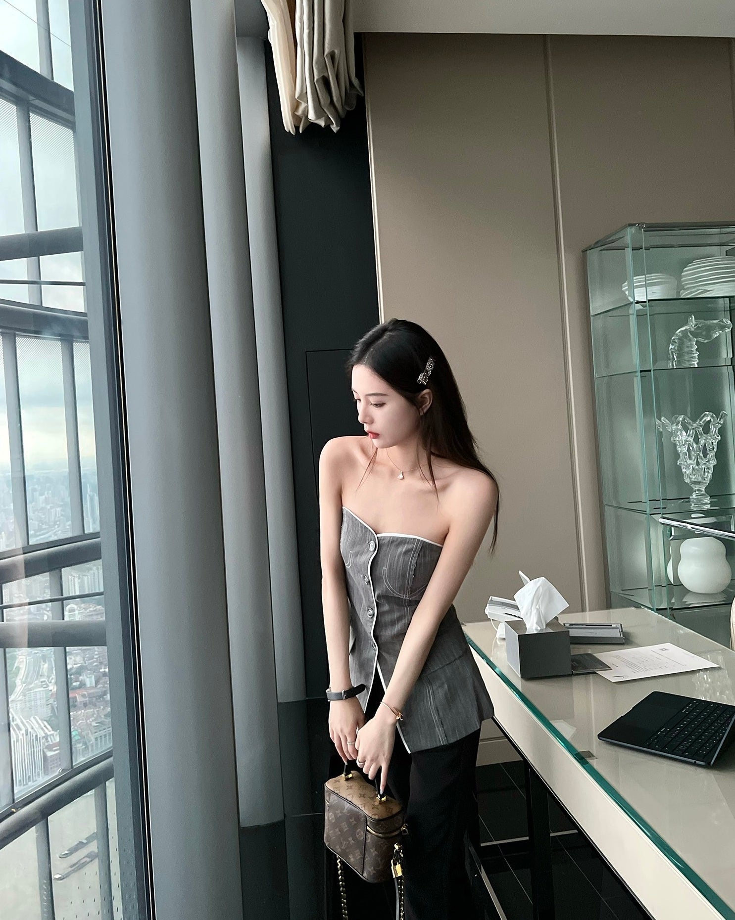 Grey Bustier Suit Tube Top