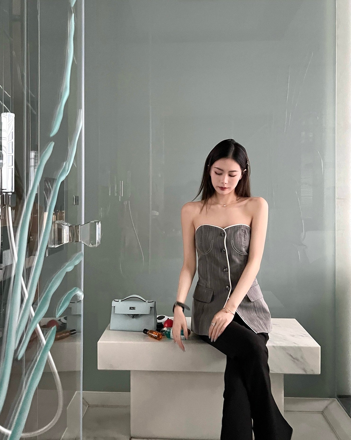 Grey Bustier Suit Tube Top