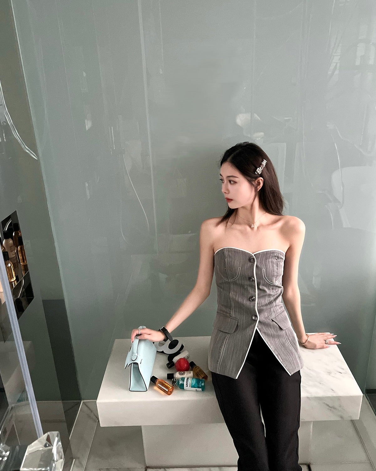 Grey Bustier Suit Tube Top