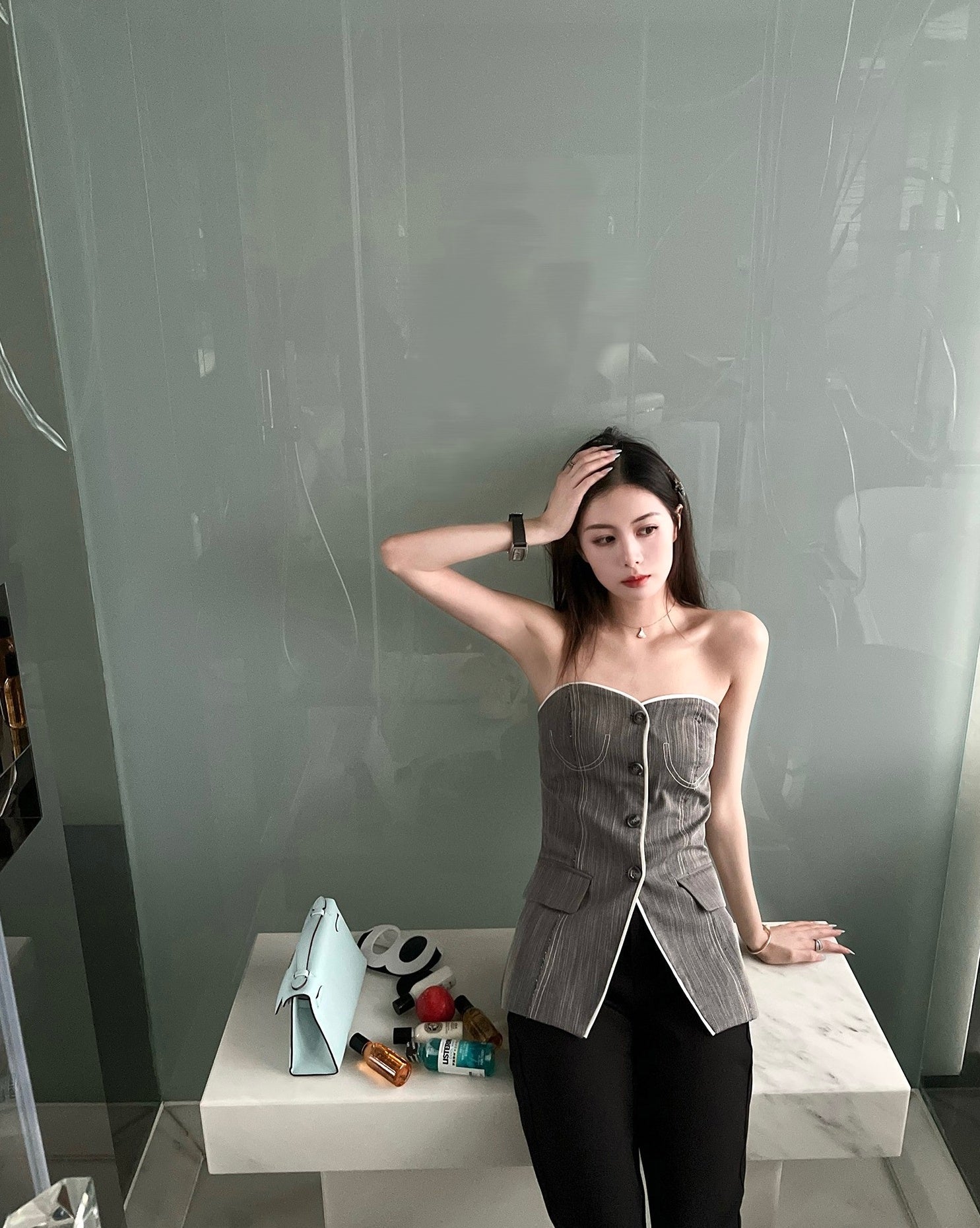 Grey Bustier Suit Tube Top