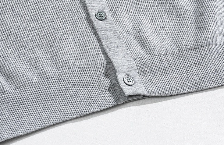 Grey Button-Down Ribbed Cardigan