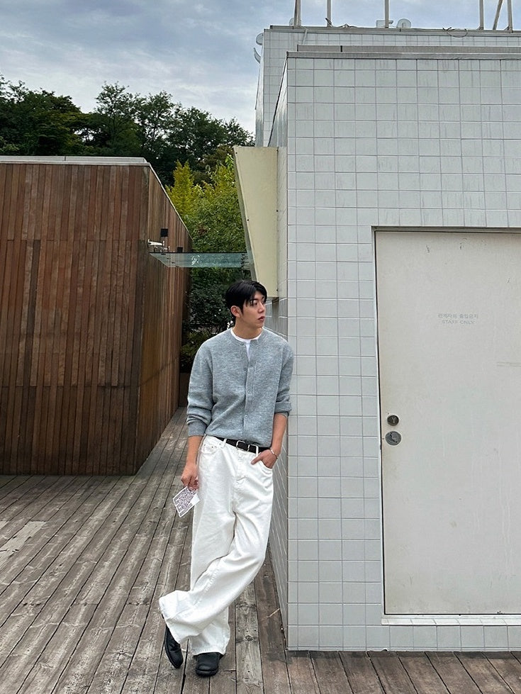 Grey Button-Down Ribbed Cardigan