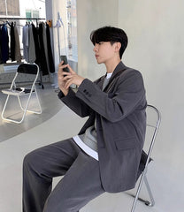 Grey Button-Down Suit Blazer Jacket