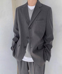 Grey Button-Down Suit Blazer Jacket