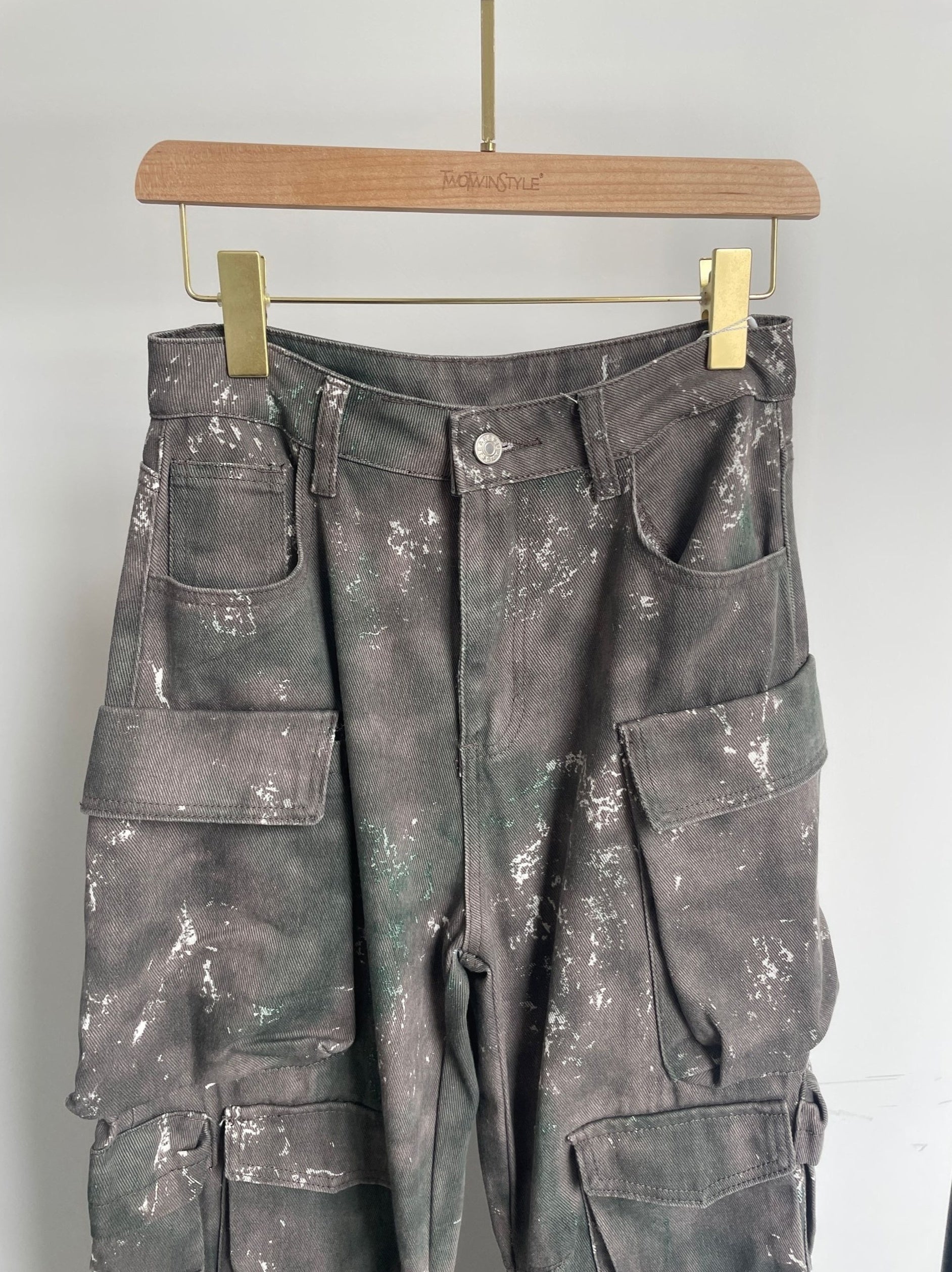 Grey Camouflage Multi-Pocket Jeans