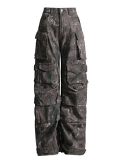 Grey Camouflage Multi-Pocket Jeans