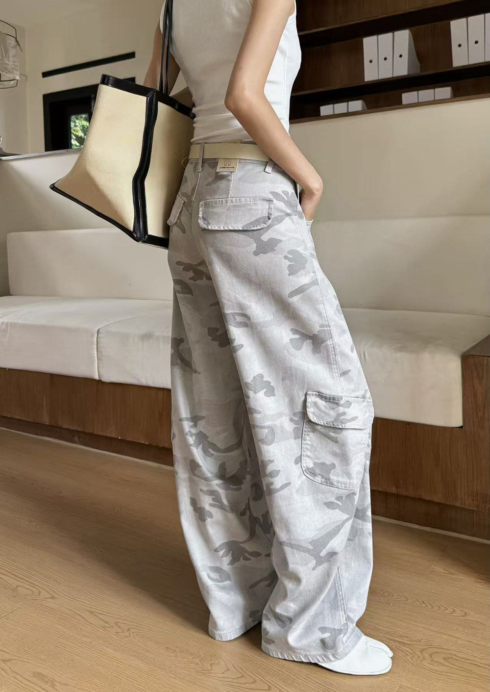 Grey Camouflage Loose Cargo Pants
