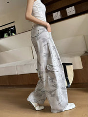 Grey Camouflage Loose Cargo Pants