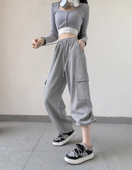 Grey Cargo Pockets Sweatpants