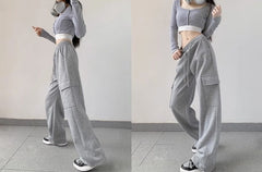 Grey Cargo Pockets Sweatpants