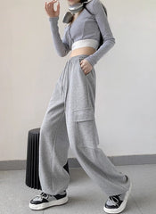 Grey Cargo Pockets Sweatpants